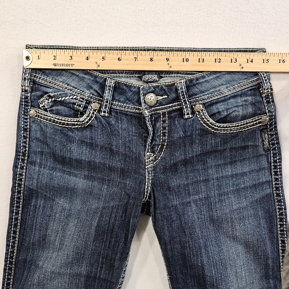Silver Jeans McKenzie Flap Capri Shorts Womens Size 29 Blue Denim Thick Stitch - Picture 13 of 15